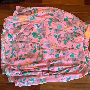 LuLaRoe Pink Floral Print Skirt with Green Leaves